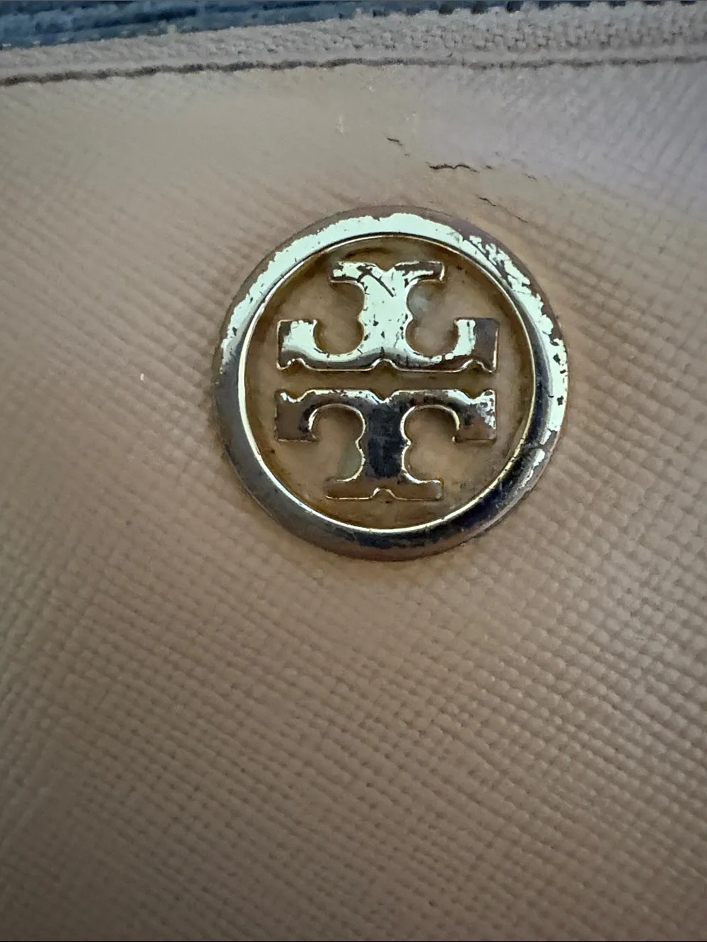 Tory Burch Tan Zip-Around Wallet with Gold Emblem